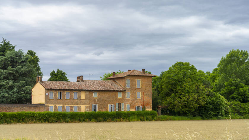Rural of neyius landscape in Italy, between the Ticino and Po rivers, at springtime. Farm
