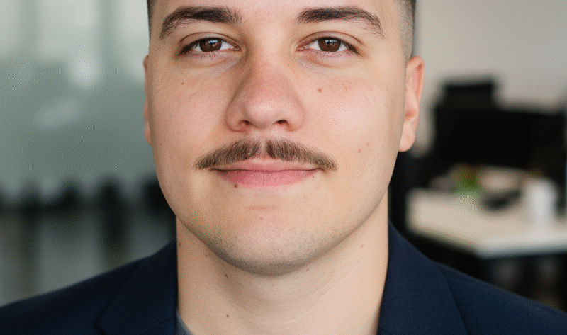Headshot of Nigel de Csernatony, CEO of Nervyra, wearing a navy blazer and grey t-shirt in an office setting — used for his Crunchbase and company profile.