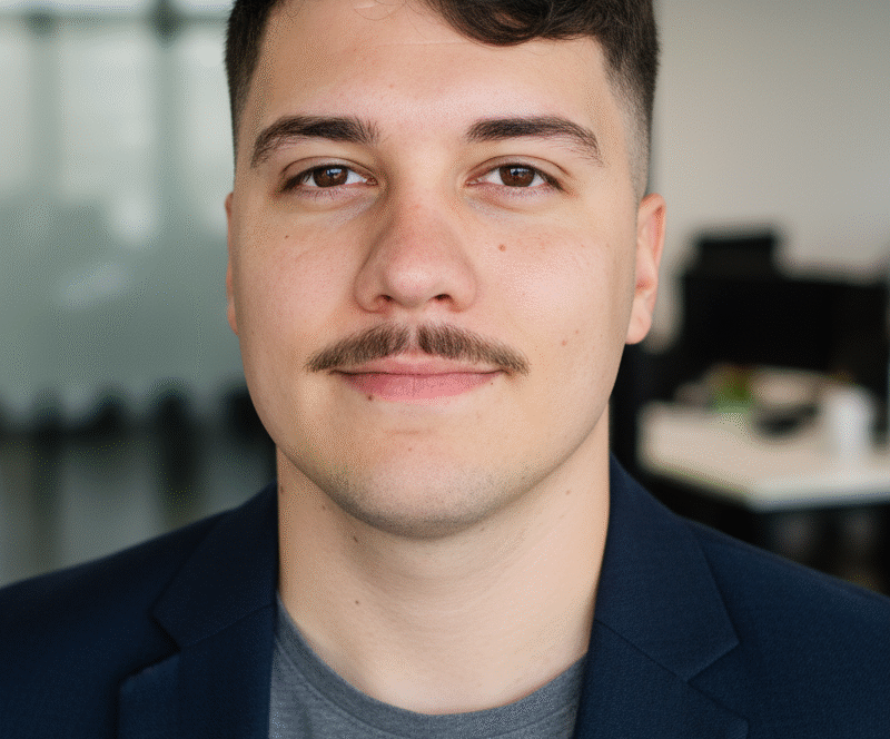 Headshot of Nigel de Csernatony, CEO of Nervyra, wearing a navy blazer and grey t-shirt in an office setting — used for his Crunchbase and company profile.